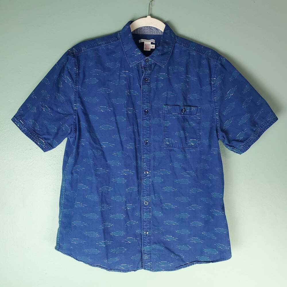 Carbon2Cobalt Mens Blue Seascape Short Sleeve Button Front Shirt Size Medium